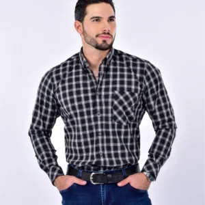 Camisa a cuadros - S, Negra - Blanco