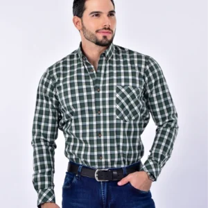 Camisa a cuadros - S, Verde - Blanco
