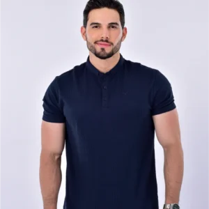 Polo textura - S, Azul oscuro