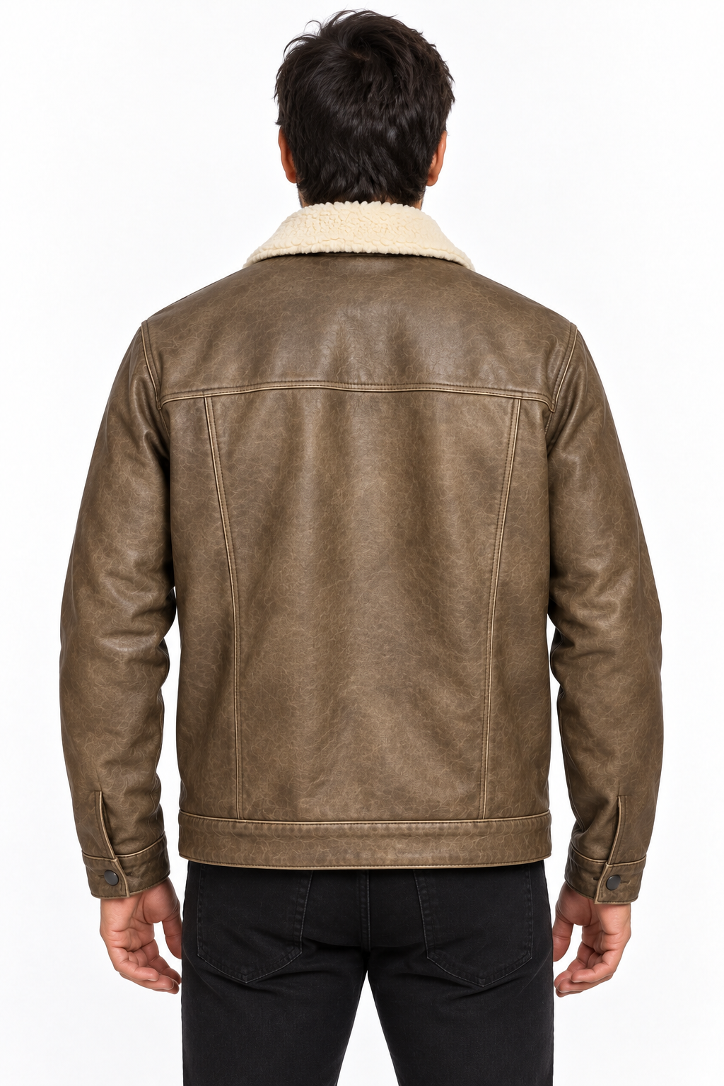 Chaqueta café vintage con cuello de borrego - Imagen 2